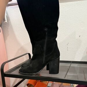 Black Suede Knee-High Boots